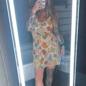 Vintage Floral Chiffon Babydoll Tie Zip Midi Dress Lightweight 70s 80s 90s Rose